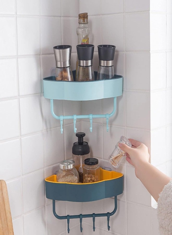 Boniry Multipurpose Plastic Corner Shelf for Bathroom Wall Mount Organizer Unbreakable Shower Basket for Bathroom & Kitchen with 4 Hook Adhesive Strong Magic Sticker (Dark Blue) - Image 3